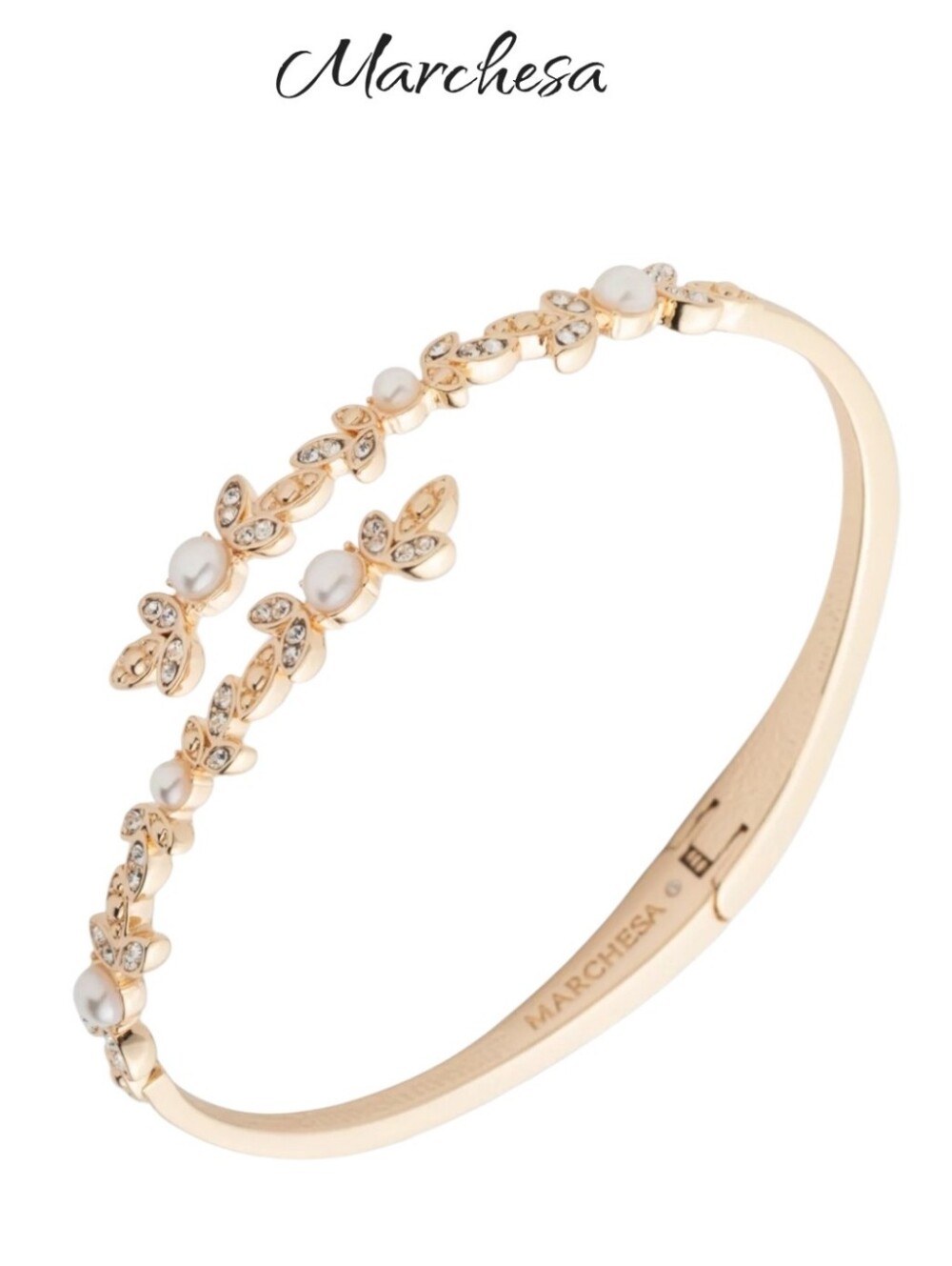 NWT Marchesa Gold Crystal & Pearl Bypass Bangle Bracelet